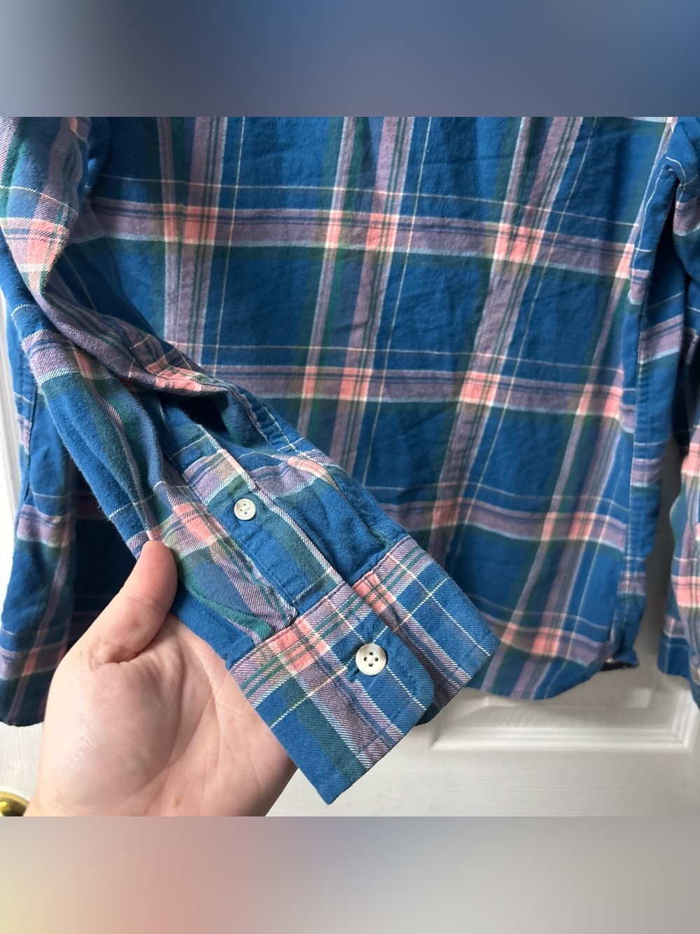 L.L. Bean 100% Cotton Plaid Blue and Pink Button-Down Shirt Women’s Size Med P - Picture 5 of 7